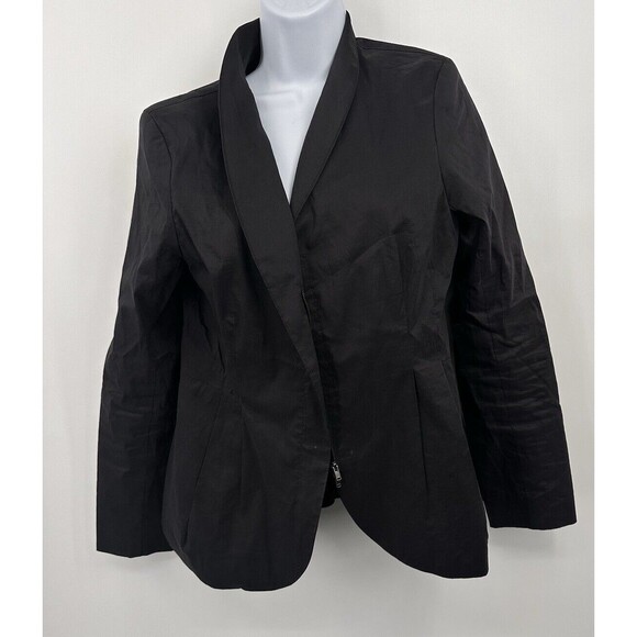 Eileen Fisher Ramie Silk Unique Dress Jacket Fitted Black Dble Action Zip S EUC - Picture 1 of 11
